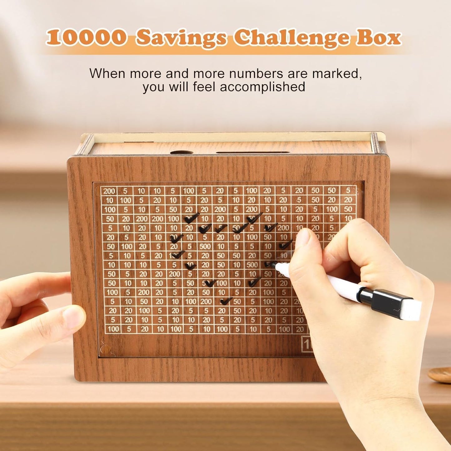 Wooden Piggy Bank For 1 Lakh Money Saving (With Marker)