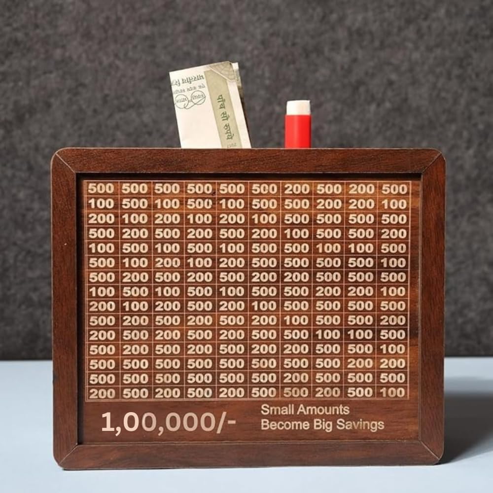 Wooden Piggy Bank For 1 Lakh Money Saving (With Marker)