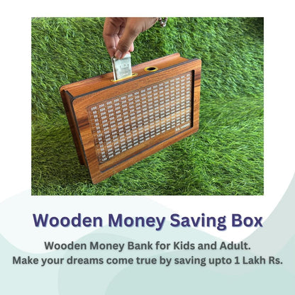 Wooden Piggy Bank For 1 Lakh Money Saving (With Marker)