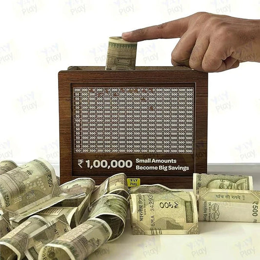 Wooden Money Bank ₹1 Lakh Savings Challenge Box