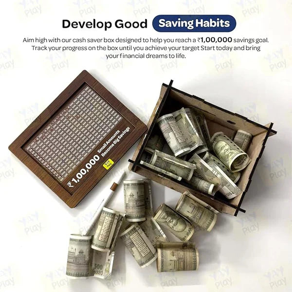 Wooden Money Bank ₹1 Lakh Savings Challenge Box