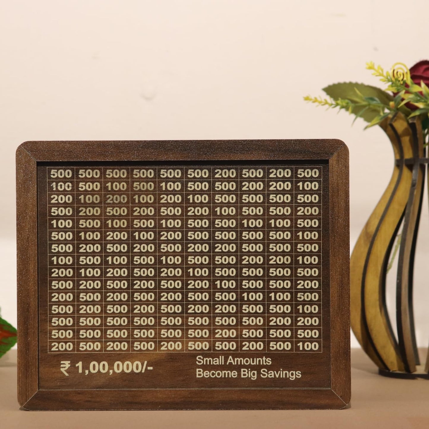 Wooden Piggy Bank For 1 Lakh Money Saving (With Marker)