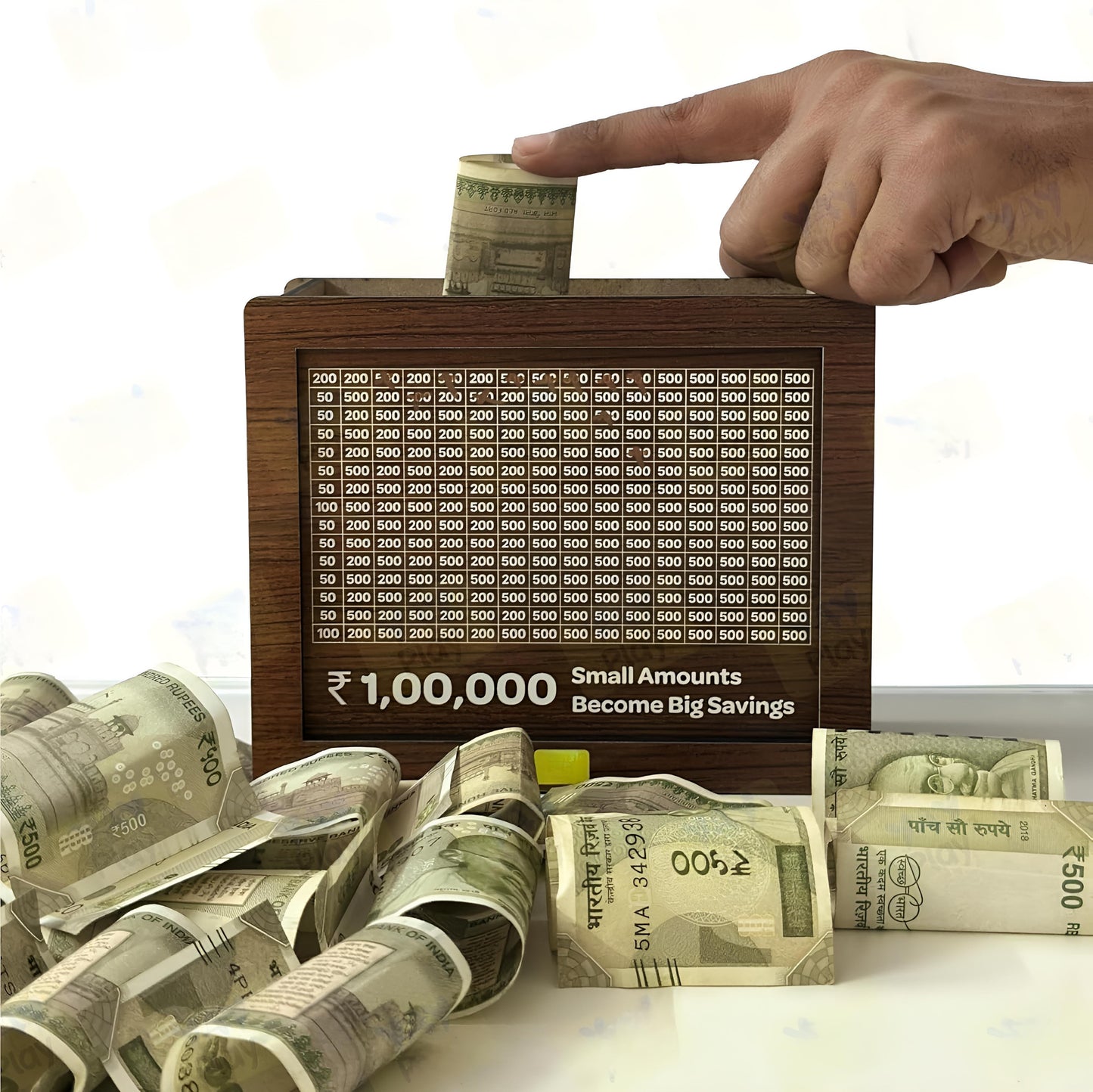 Wooden Piggy Bank For 1 Lakh Money Saving (With Marker)