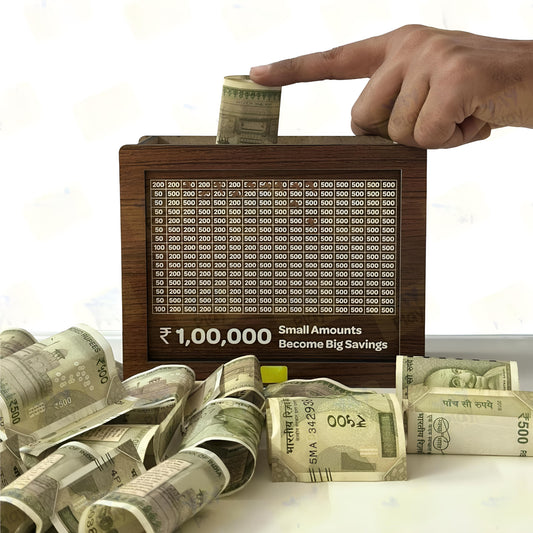 Wooden Piggy Bank For 1 Lakh Money Saving (With Marker)